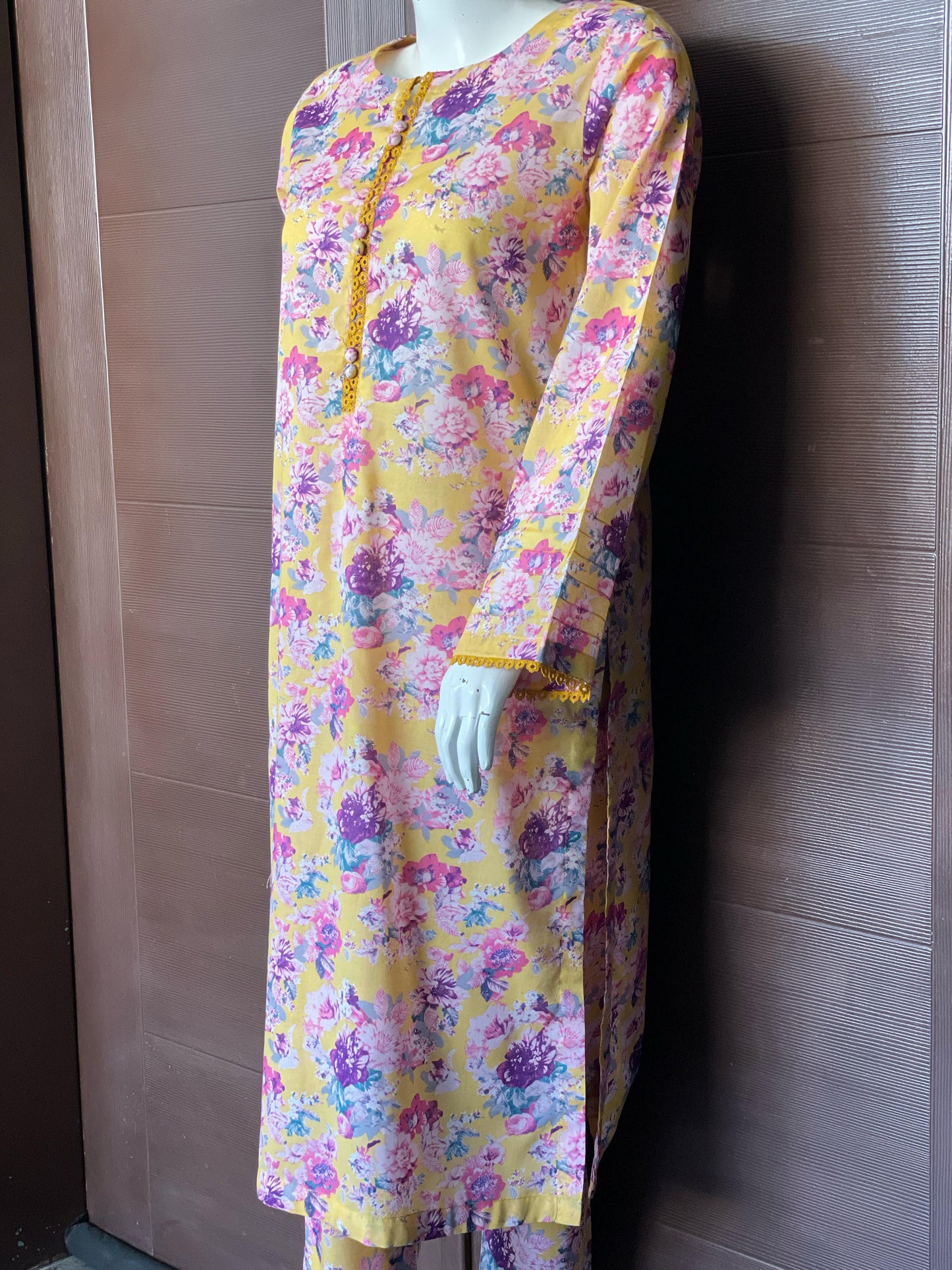 Yellow Floral Long Shirt- Two-piece Lawn Collection