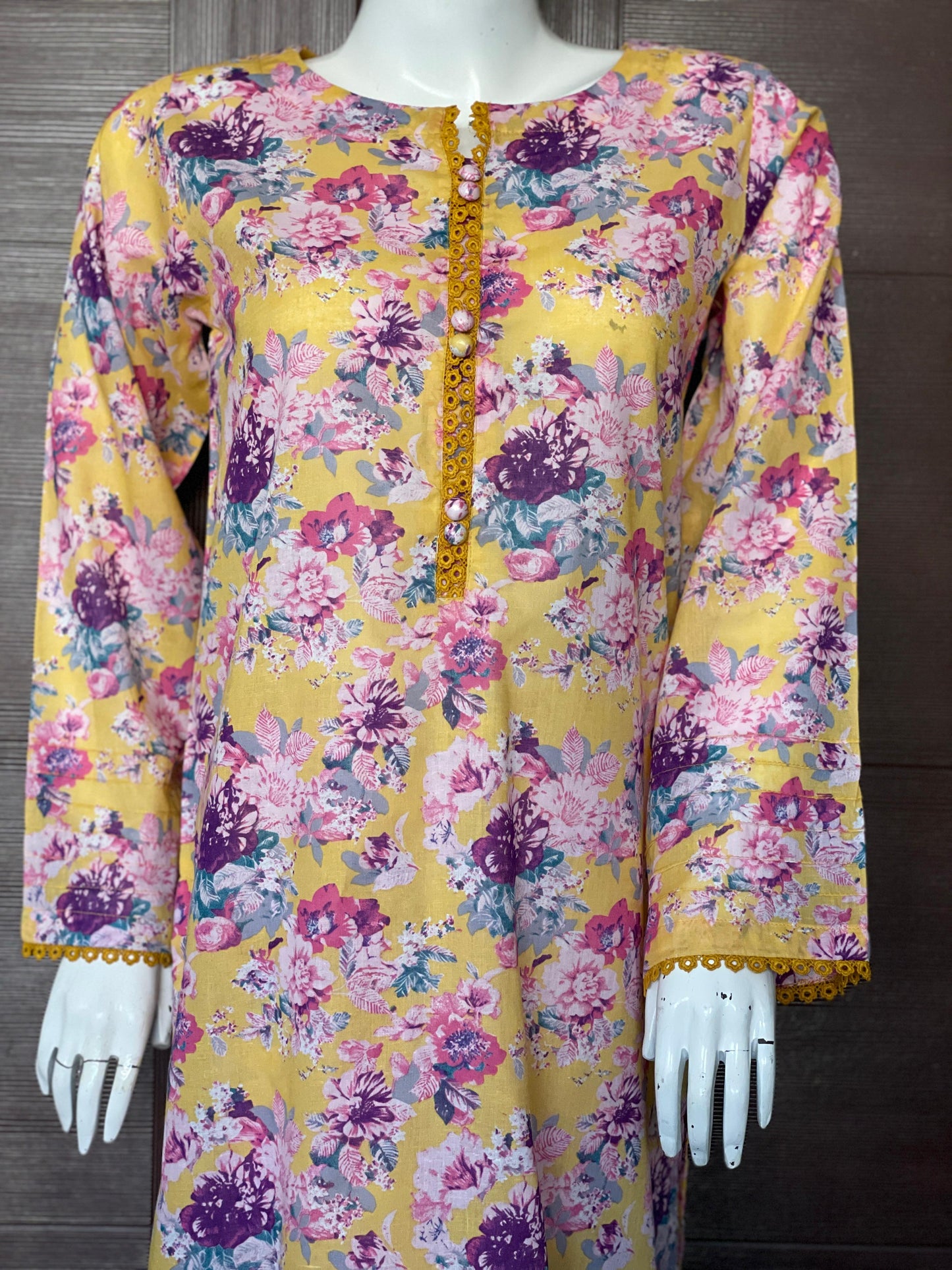 Yellow Floral Long Shirt- Two-piece Lawn Collection