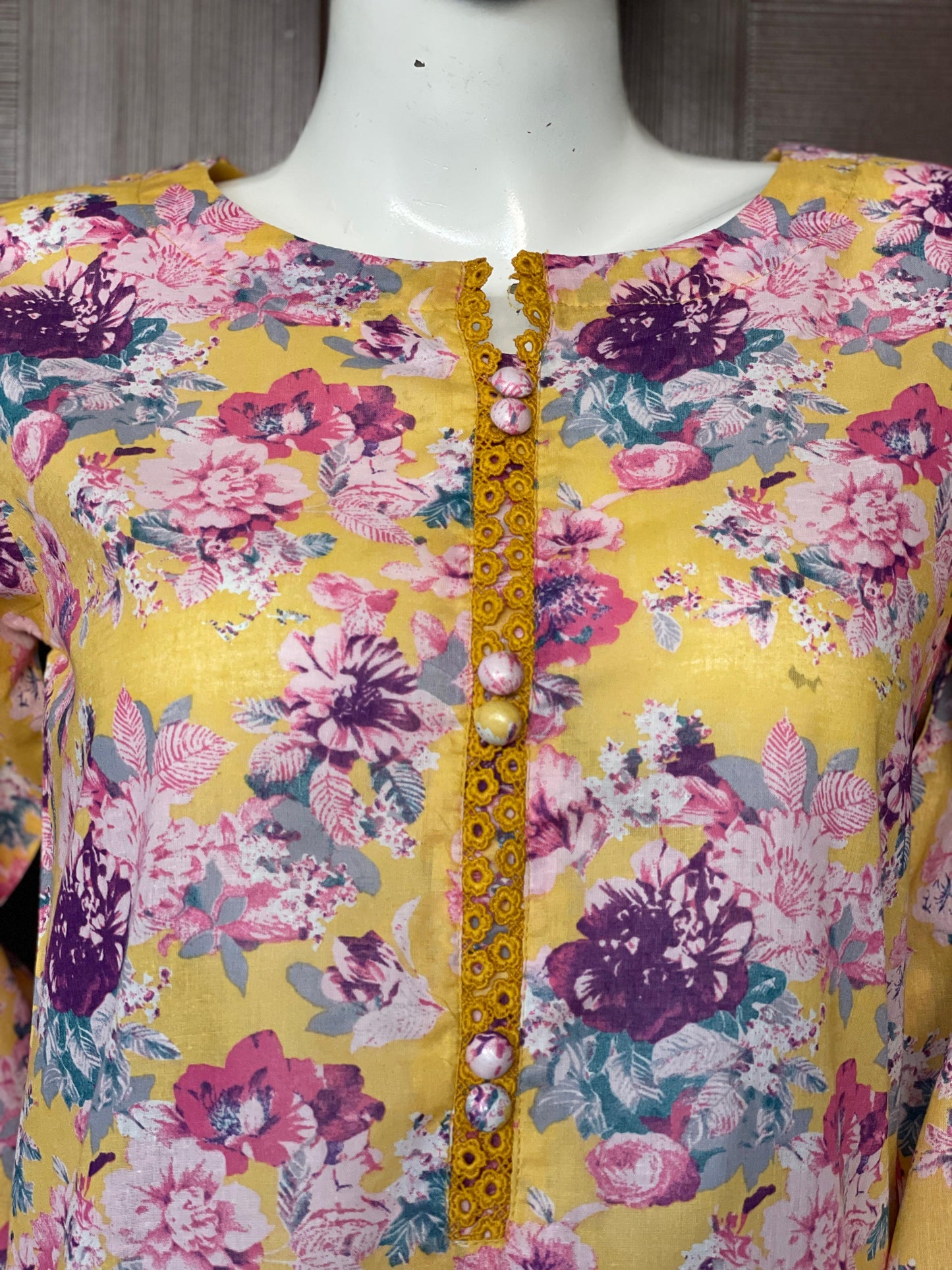 Yellow Floral Long Shirt- Two-piece Lawn Collection
