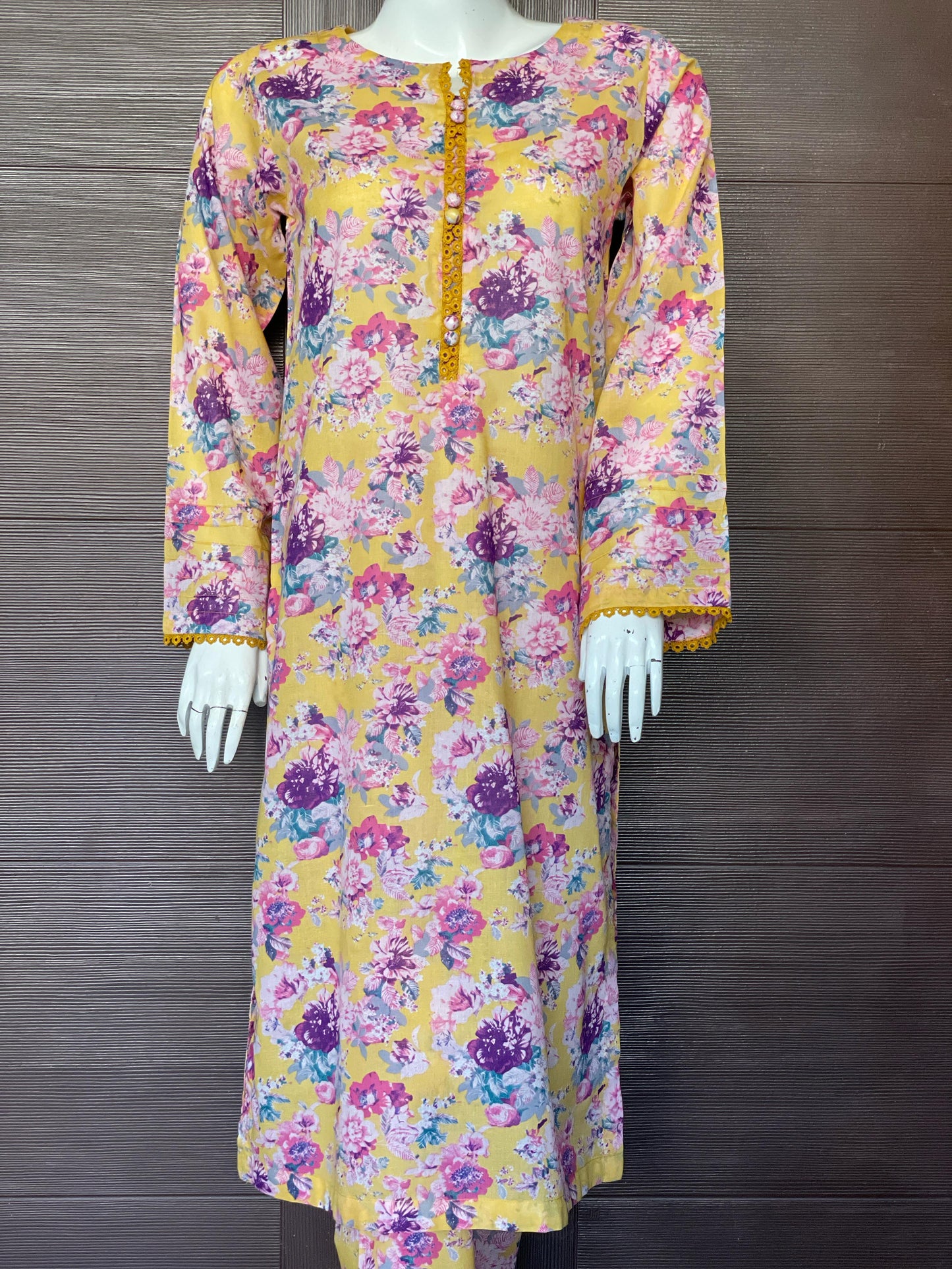 Yellow Floral Long Shirt- Two-piece Lawn Collection