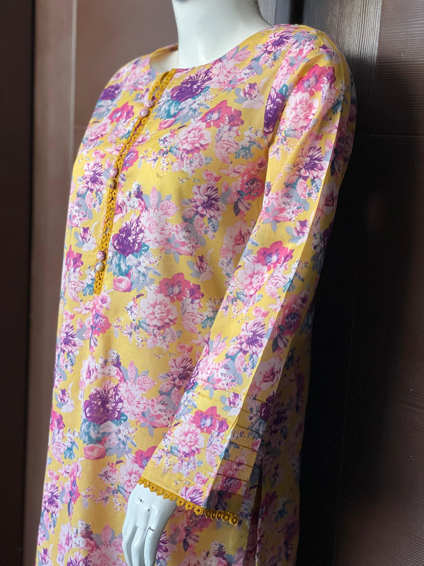 Yellow Floral Long Shirt- Two-piece Lawn Collection