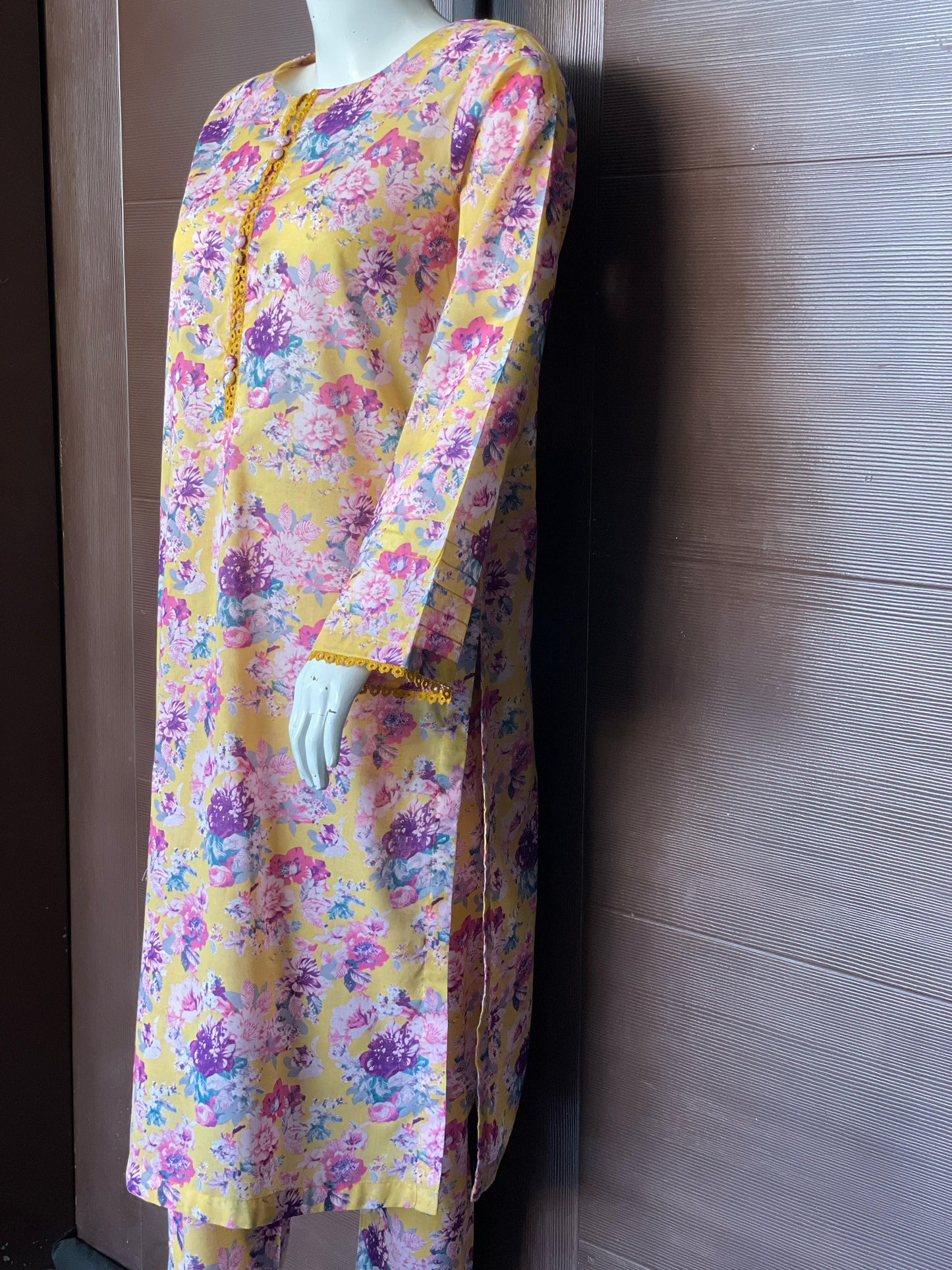 Yellow Floral Long Shirt- Two-piece Lawn Collection
