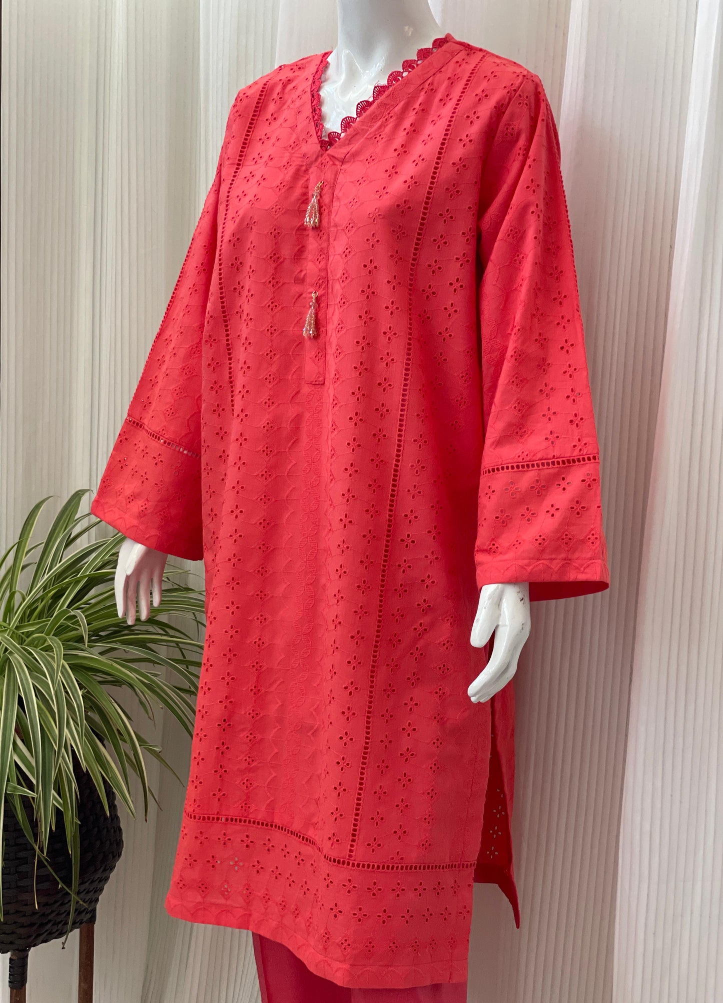Solid Color Chikankari Kurta Trouser Set