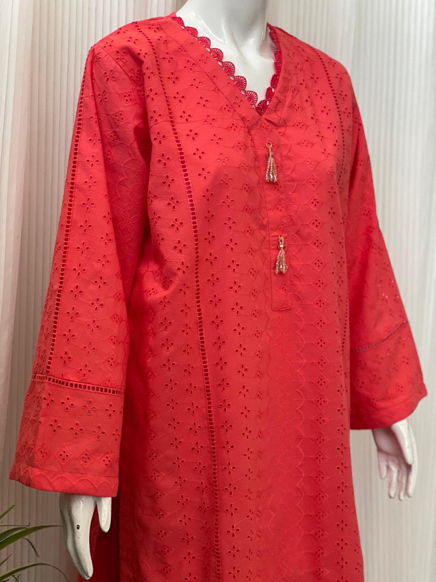Solid Color Chikankari Kurta Trouser Set