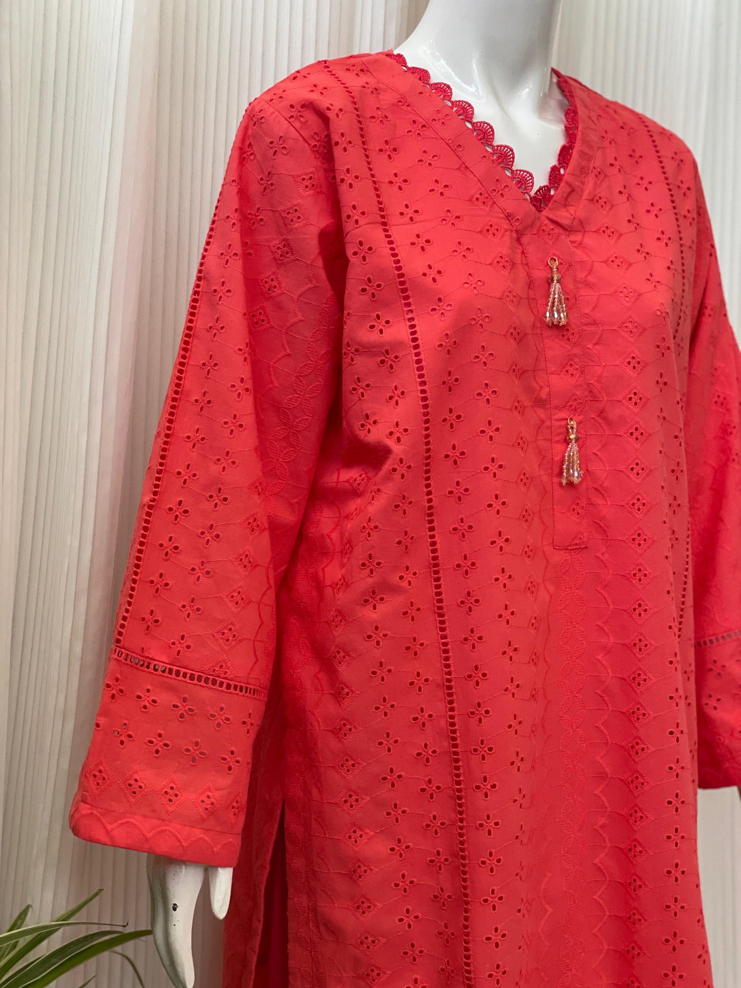 Solid Color Chikankari Kurta Trouser Set
