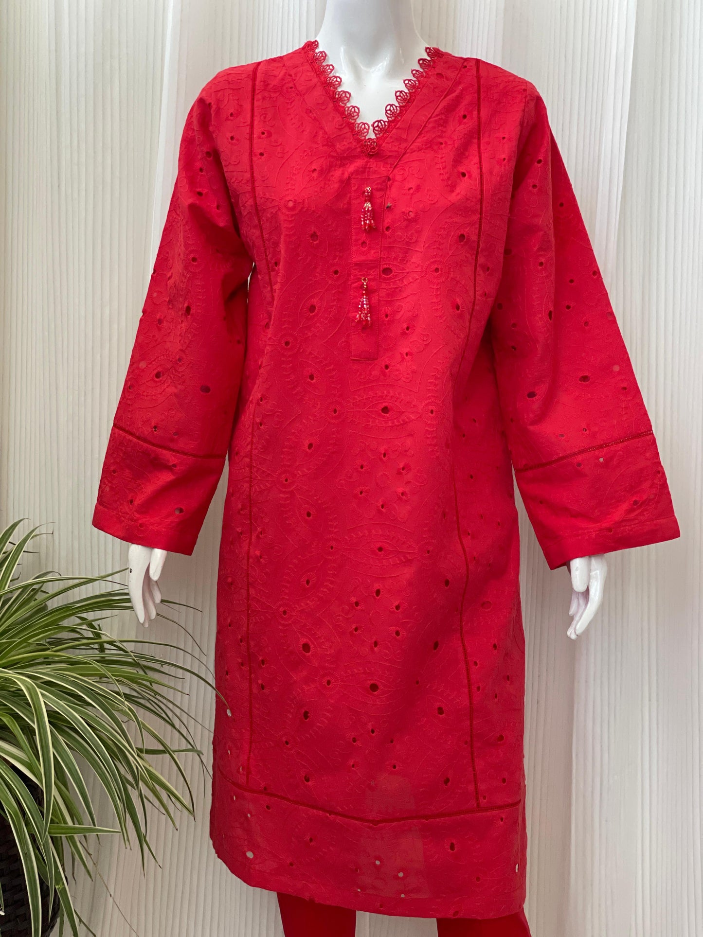 Solid Color Chikankari Kurta Trouser Set