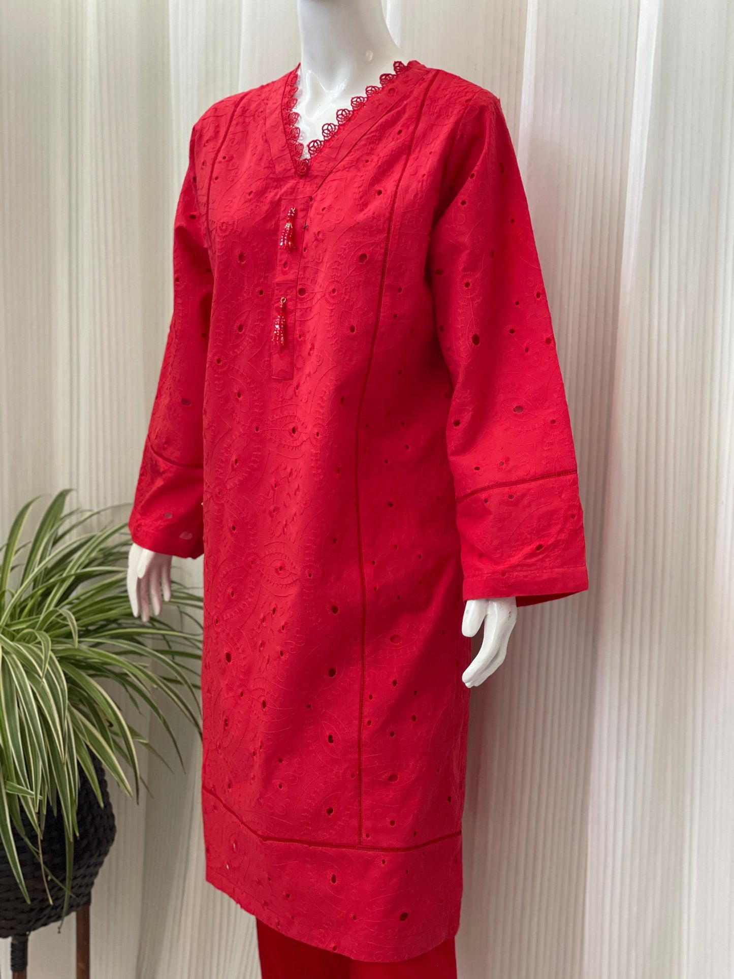 Solid Color Chikankari Kurta Trouser Set