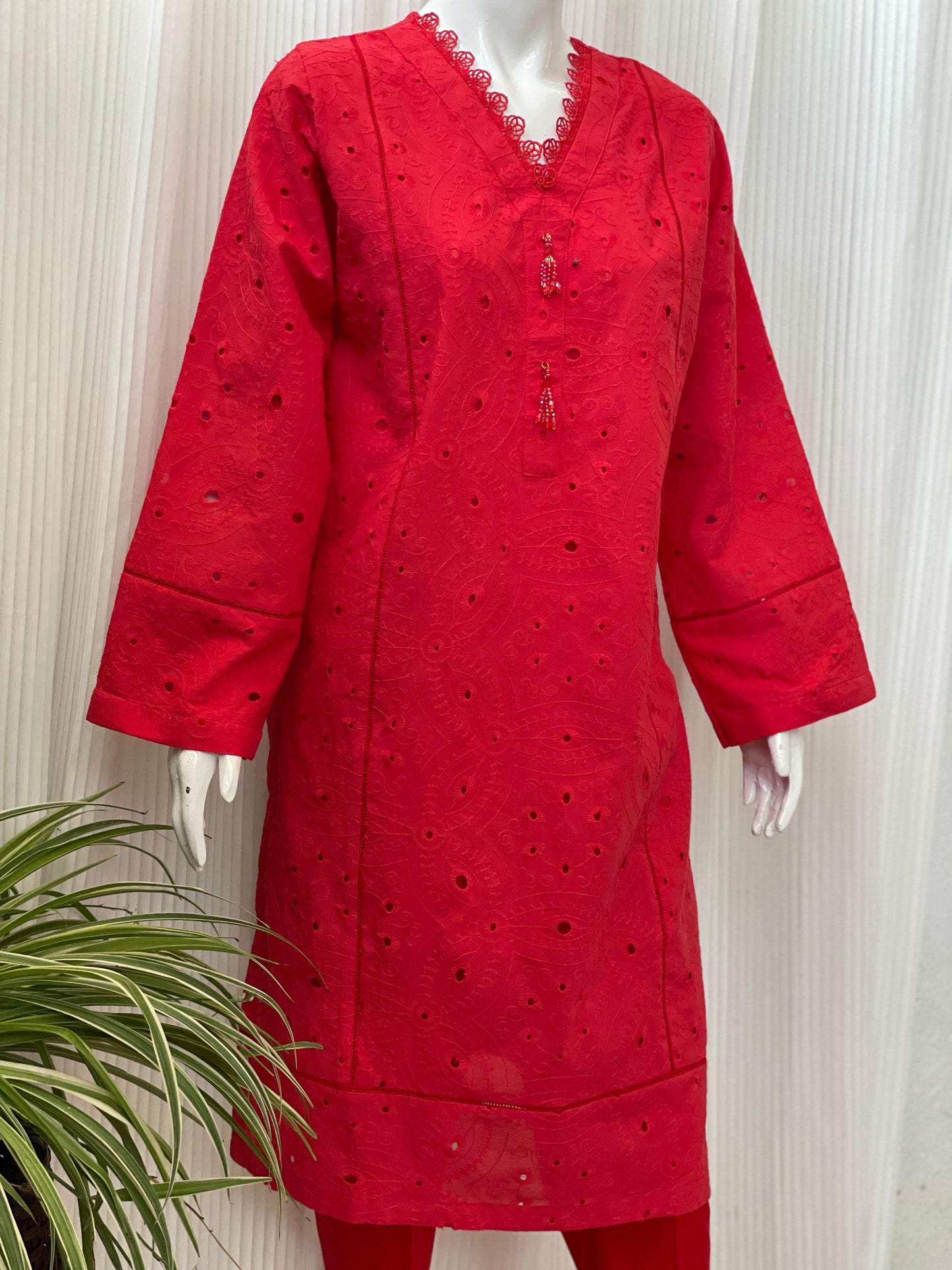 Solid Color Chikankari Kurta Trouser Set