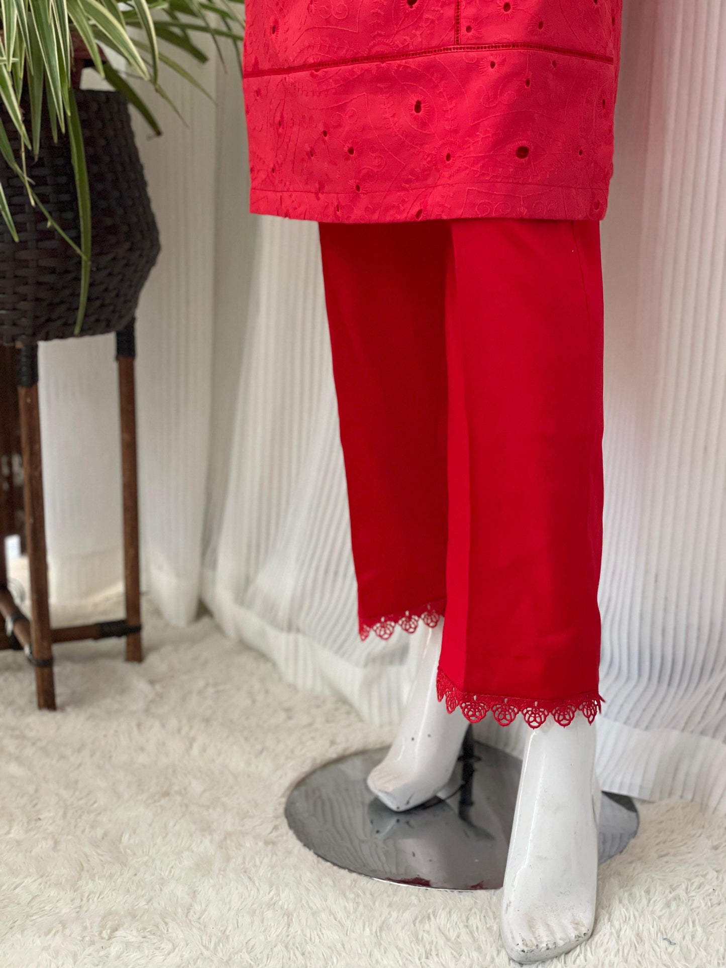 Solid Color Chikankari Kurta Trouser Set