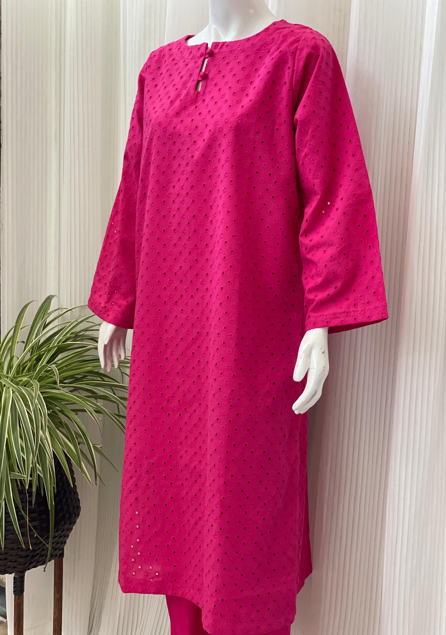 Solid Color Chikankari Kurta Trouser Set