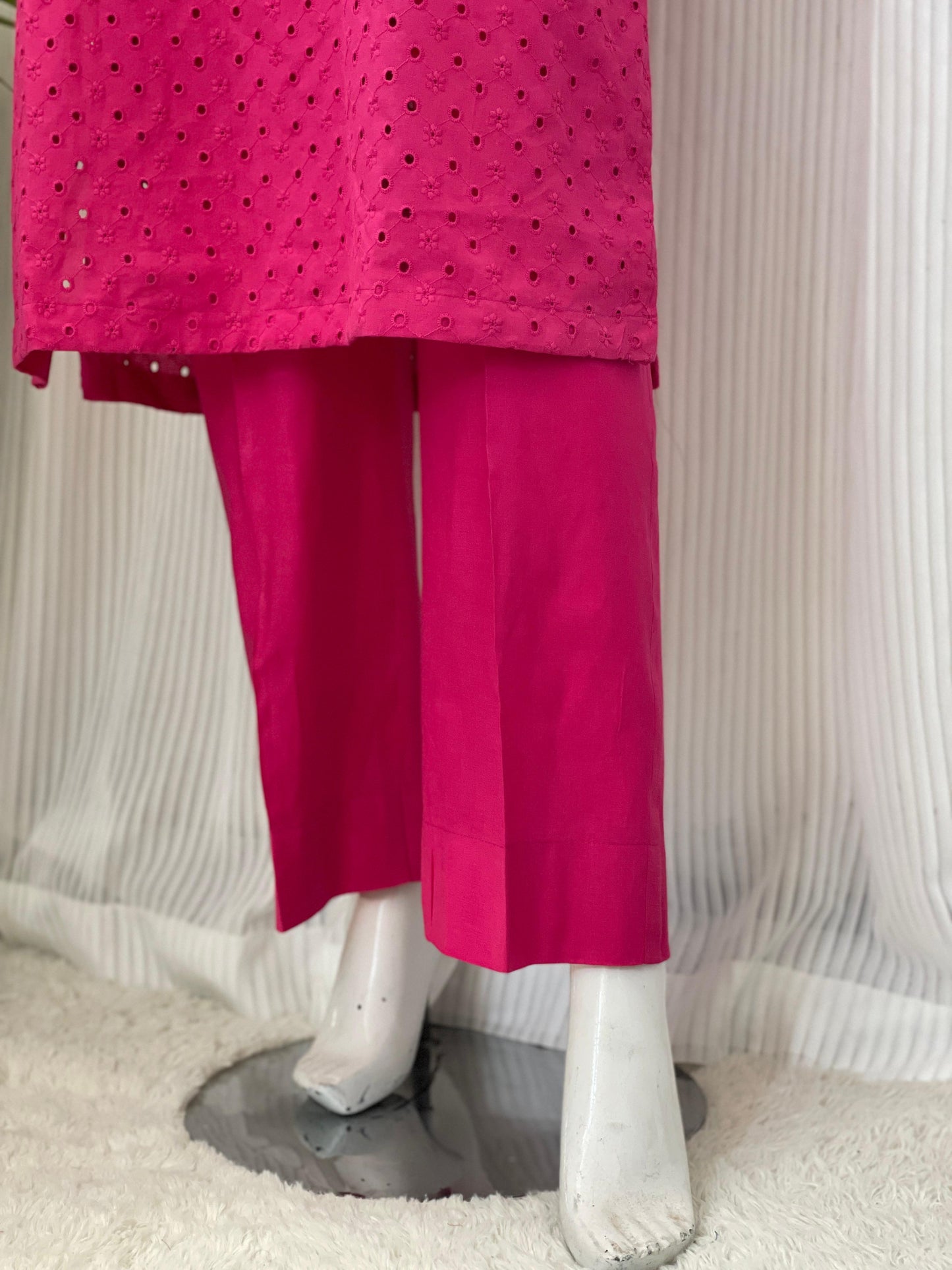 Solid Color Chikankari Kurta Trouser Set