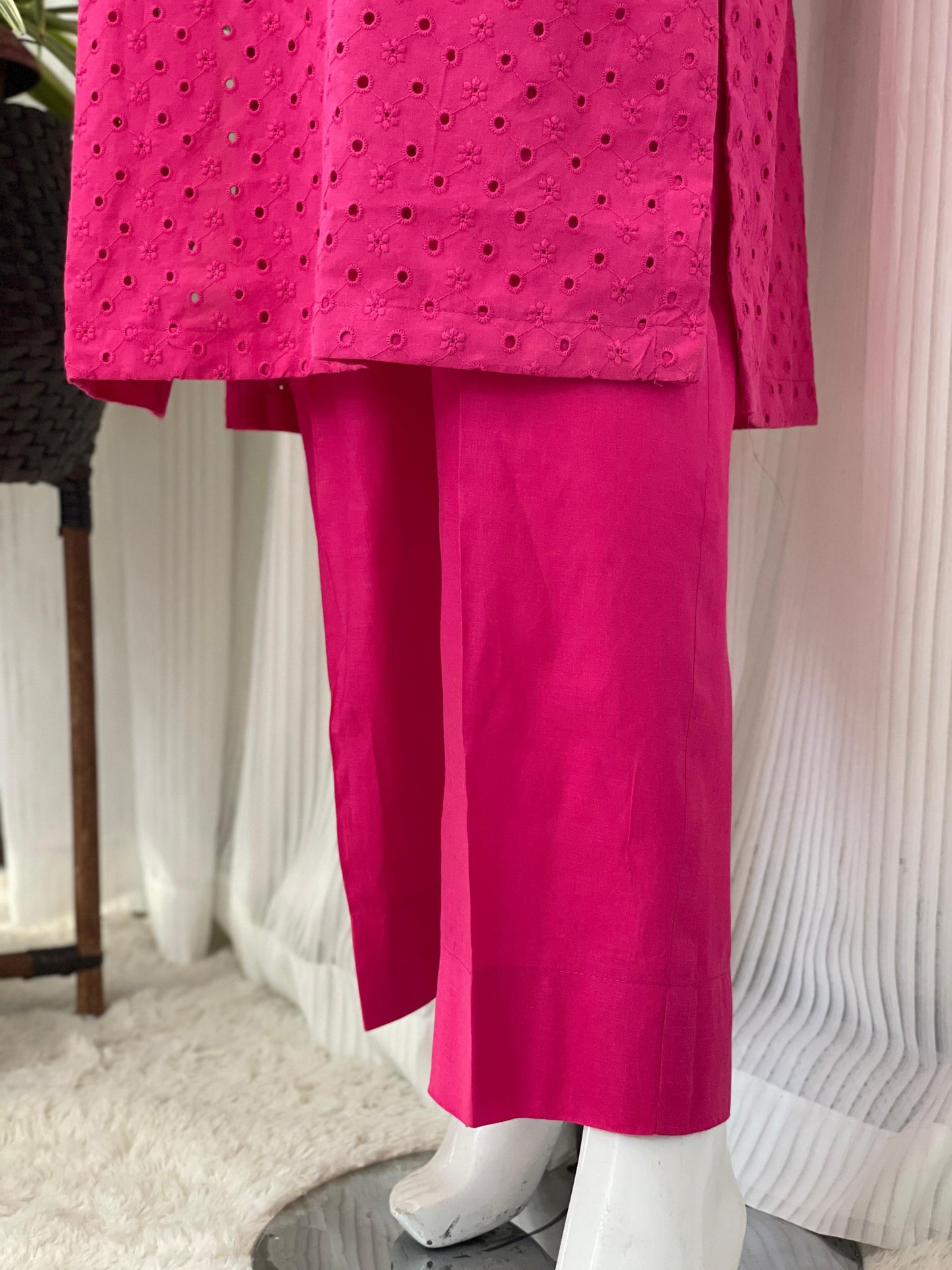 Solid Color Chikankari Kurta Trouser Set