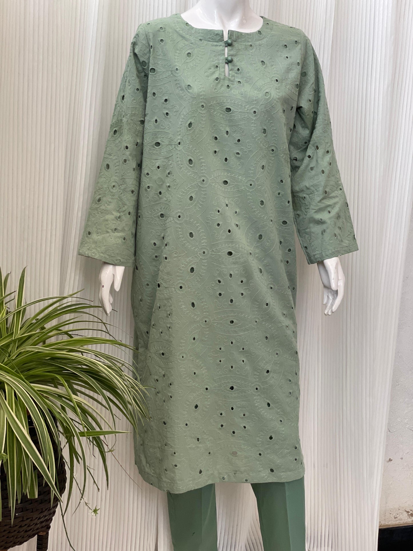 Solid Color Chikankari Kurta Trouser Set