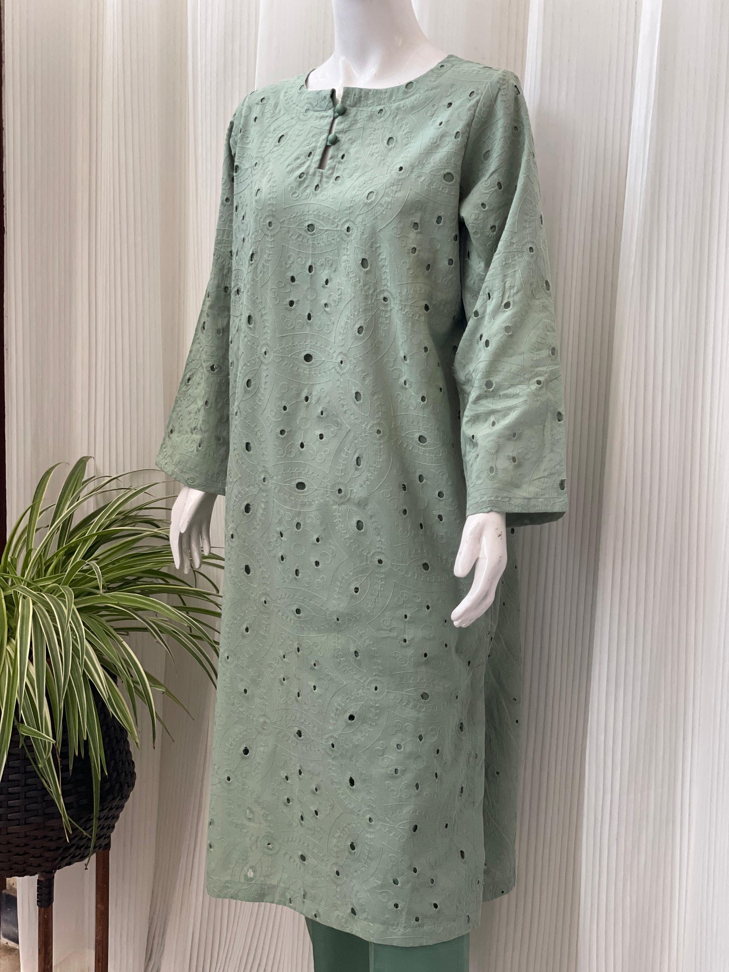 Solid Color Chikankari Kurta Trouser Set
