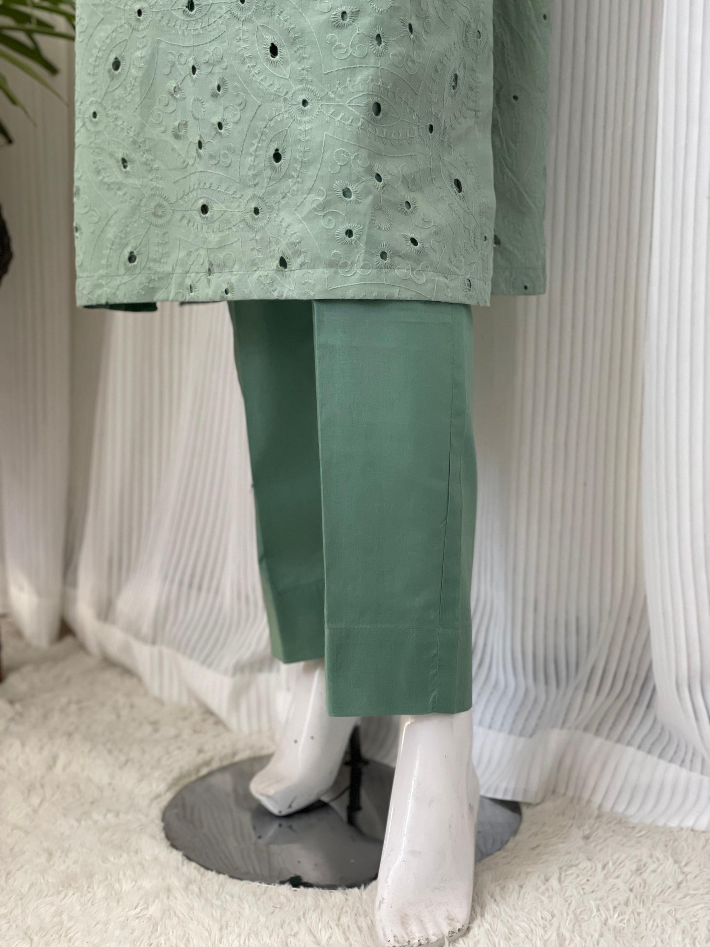 Solid Color Chikankari Kurta Trouser Set