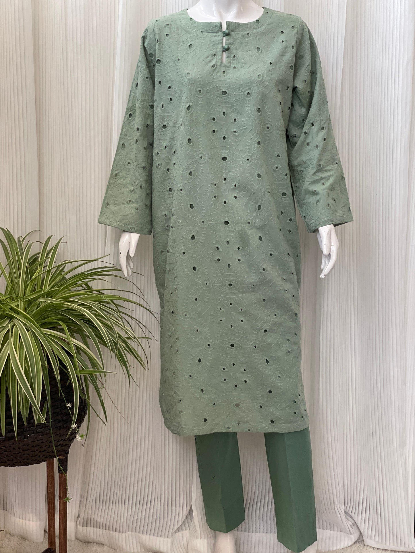 Solid Color Chikankari Kurta Trouser Set