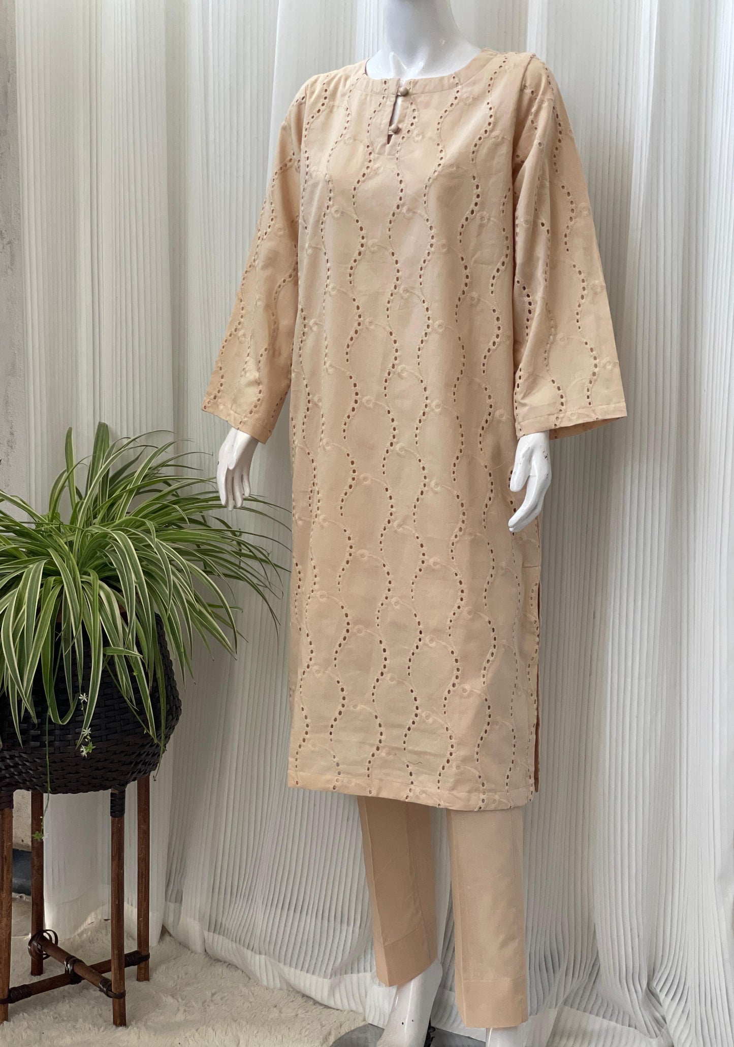 Solid Color Chikankari Kurta Trouser Set