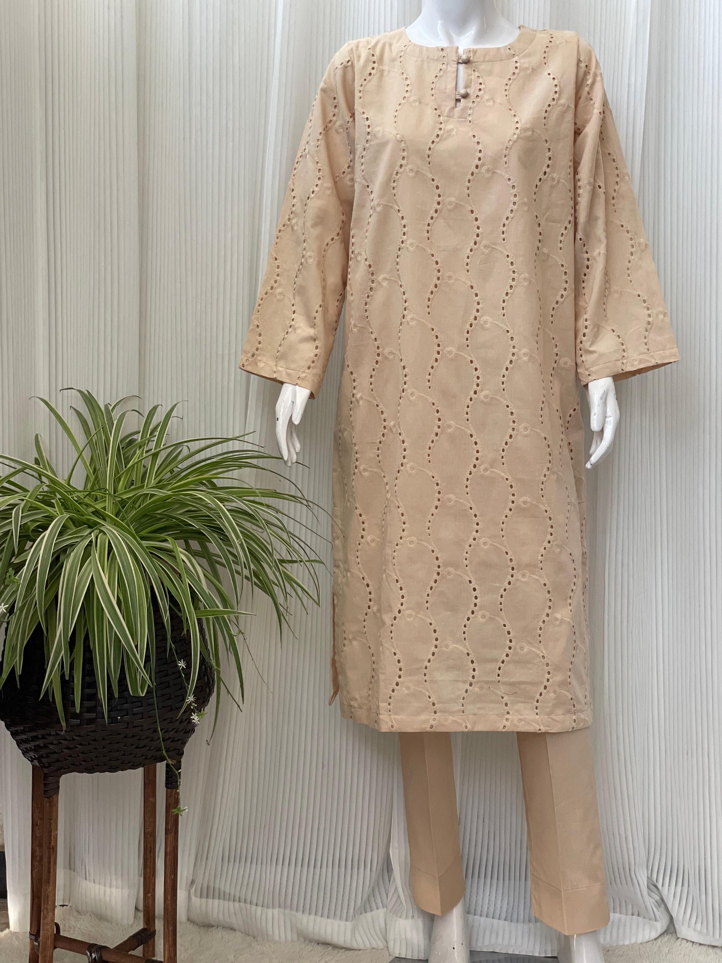Solid Color Chikankari Kurta Trouser Set