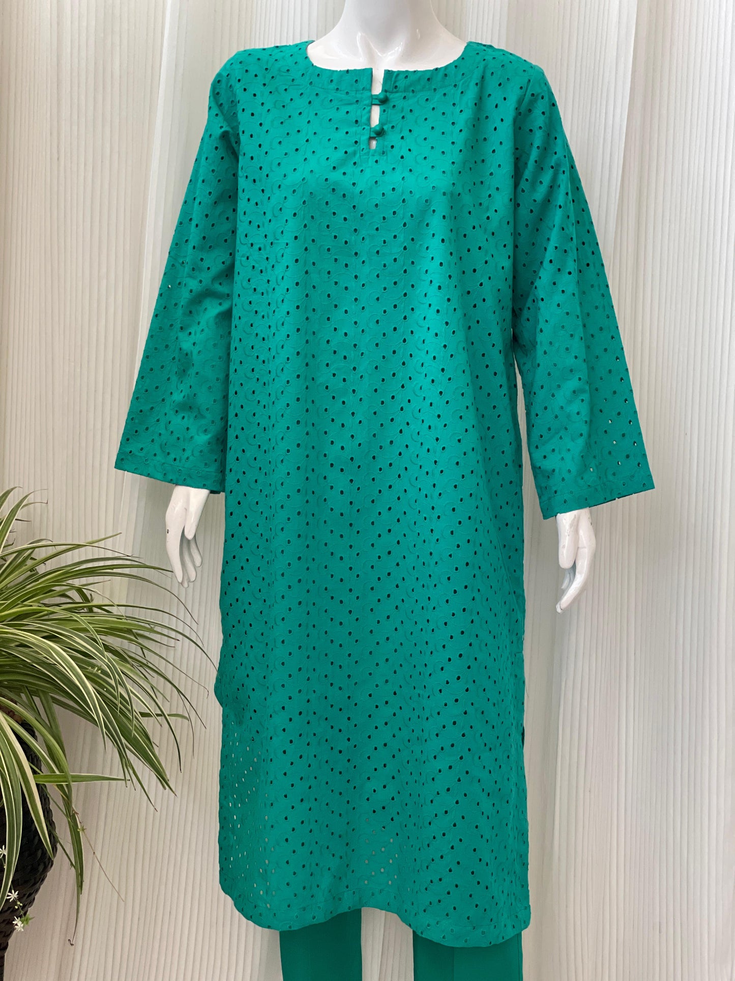 Solid Color Chikankari Kurta Trouser Set