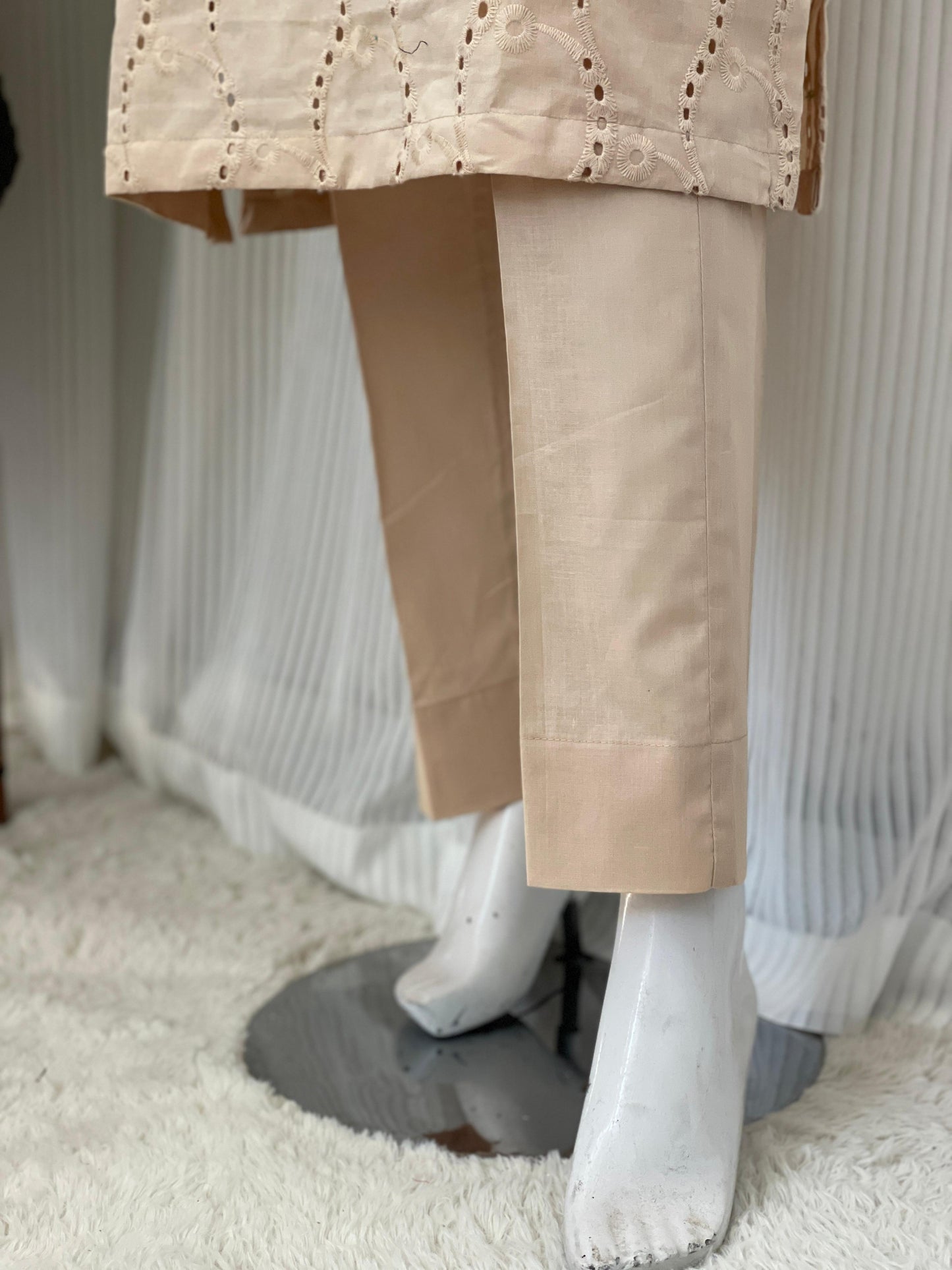 Solid Color Chikankari Kurta Trouser Set