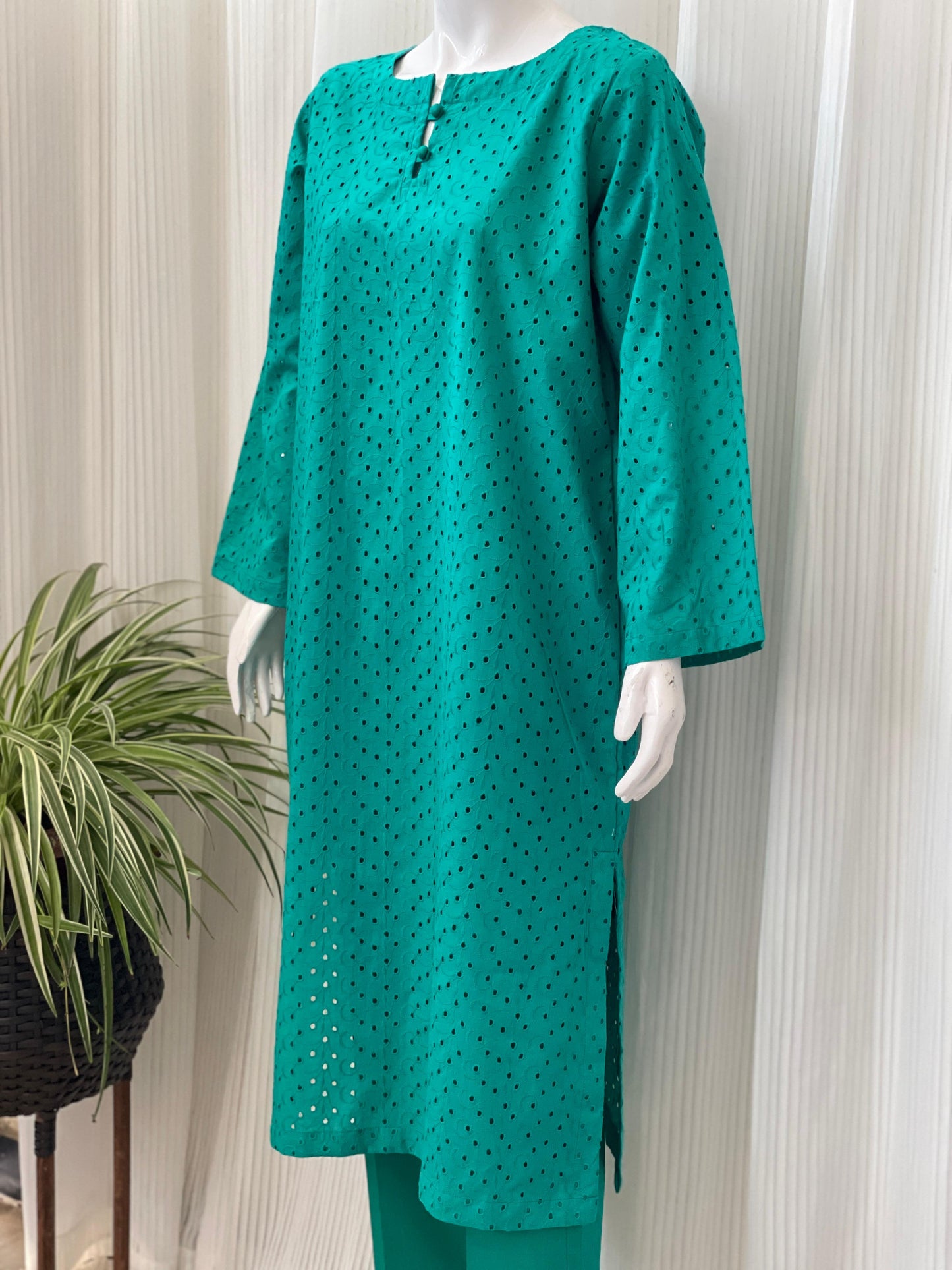 Solid Color Chikankari Kurta Trouser Set