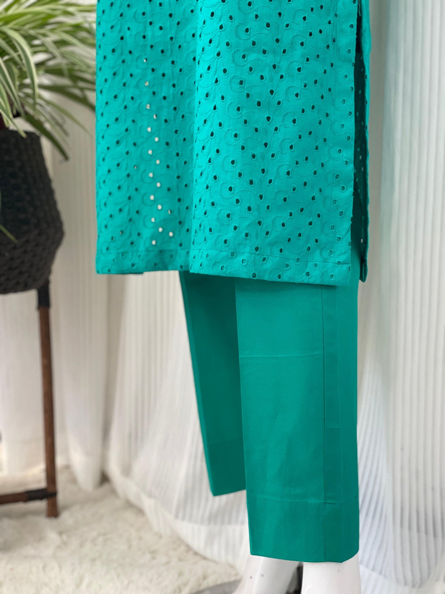 Solid Color Chikankari Kurta Trouser Set