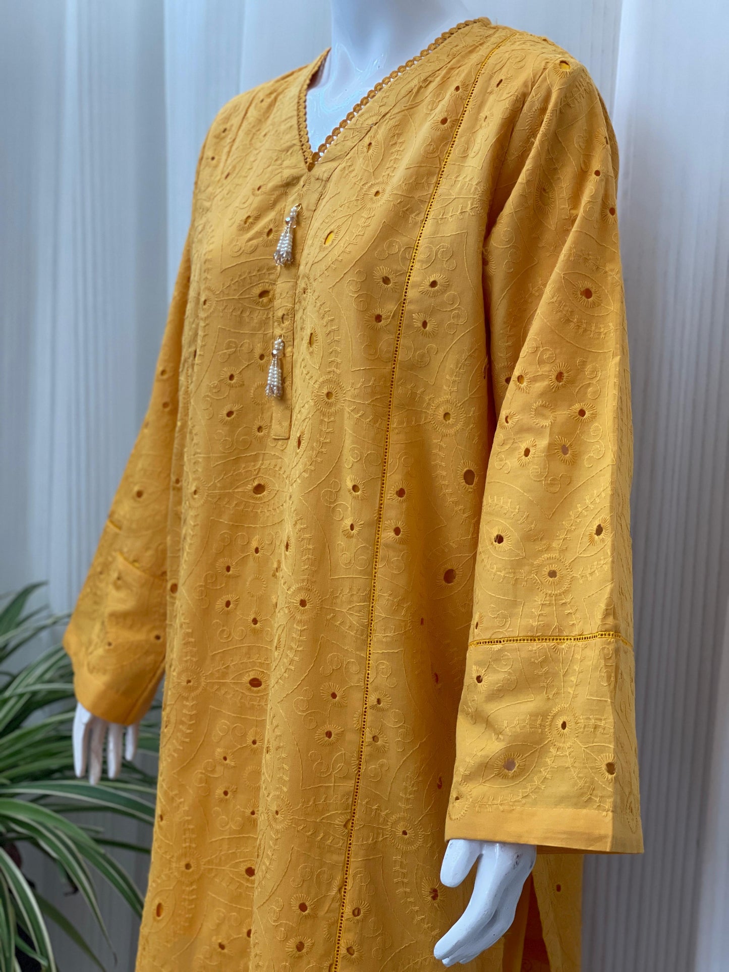 Solid Color Chikankari Kurta Trouser Set
