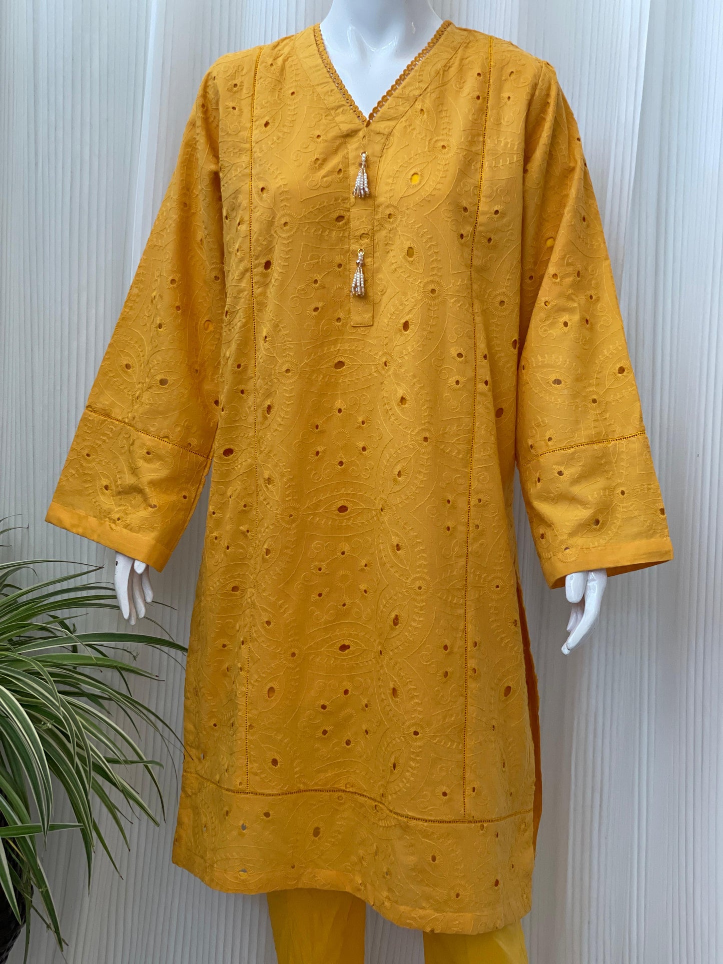 Solid Color Chikankari Kurta Trouser Set