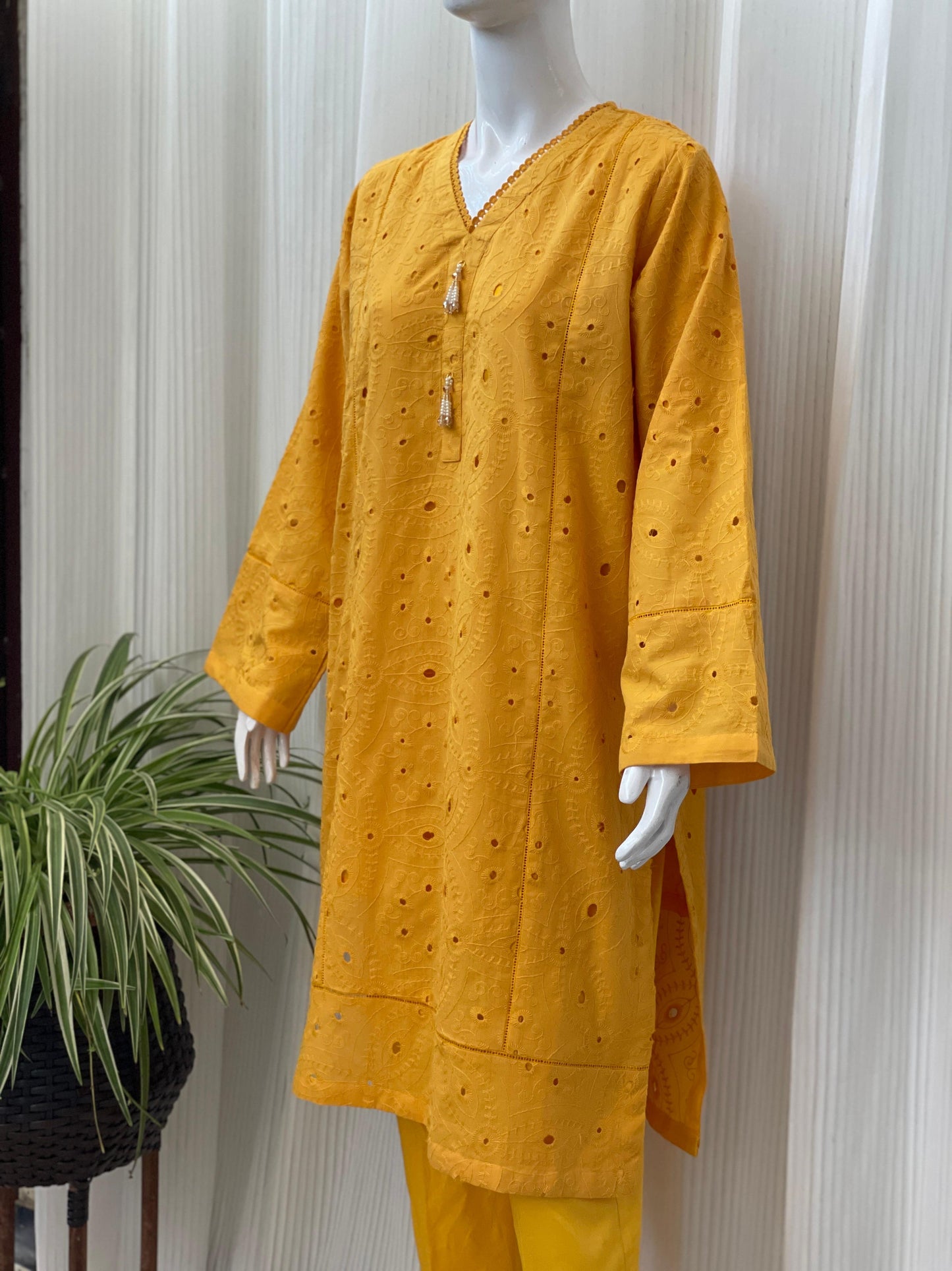 Solid Color Chikankari Kurta Trouser Set