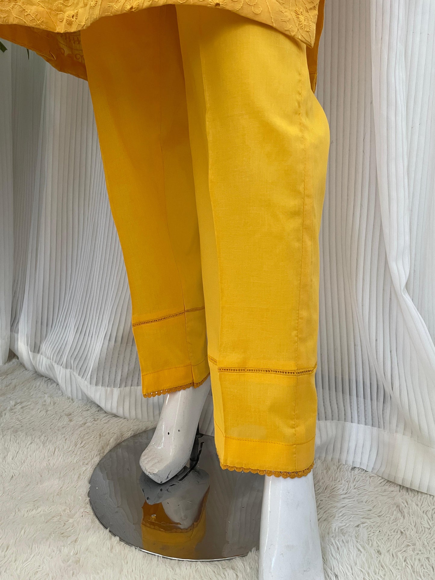 Solid Color Chikankari Kurta Trouser Set