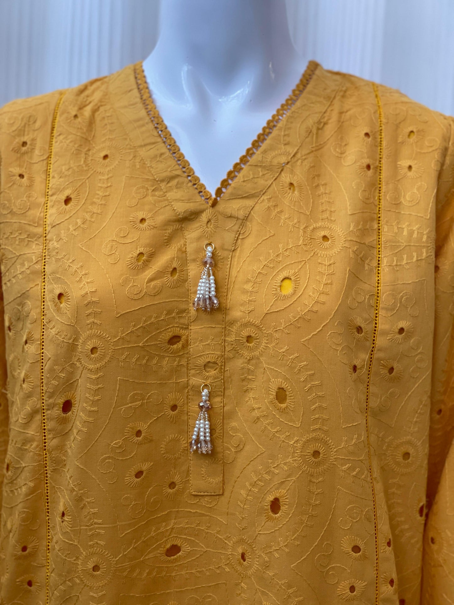 Solid Color Chikankari Kurta Trouser Set