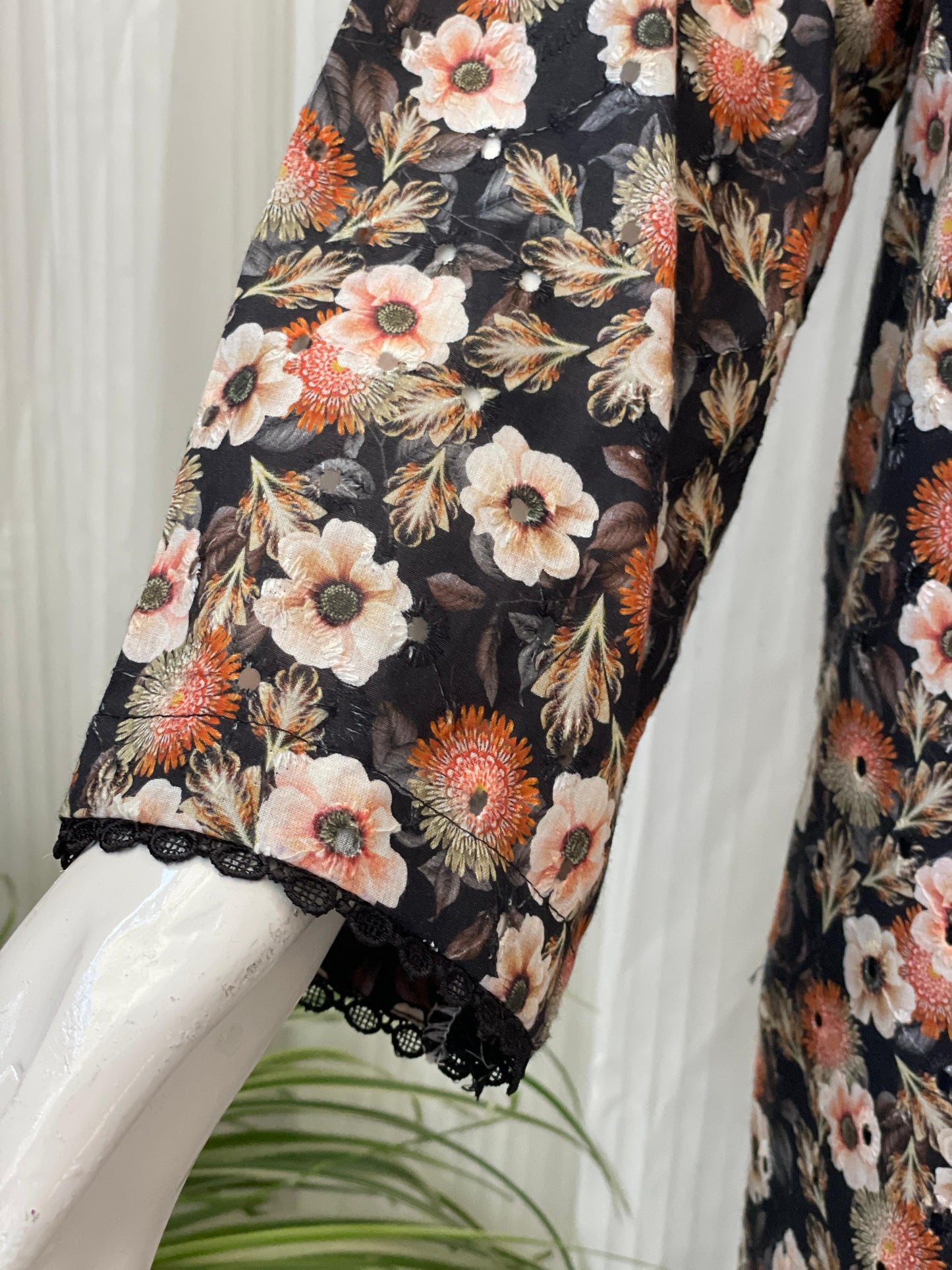Black Chikankari Floral 2-Piece Suit