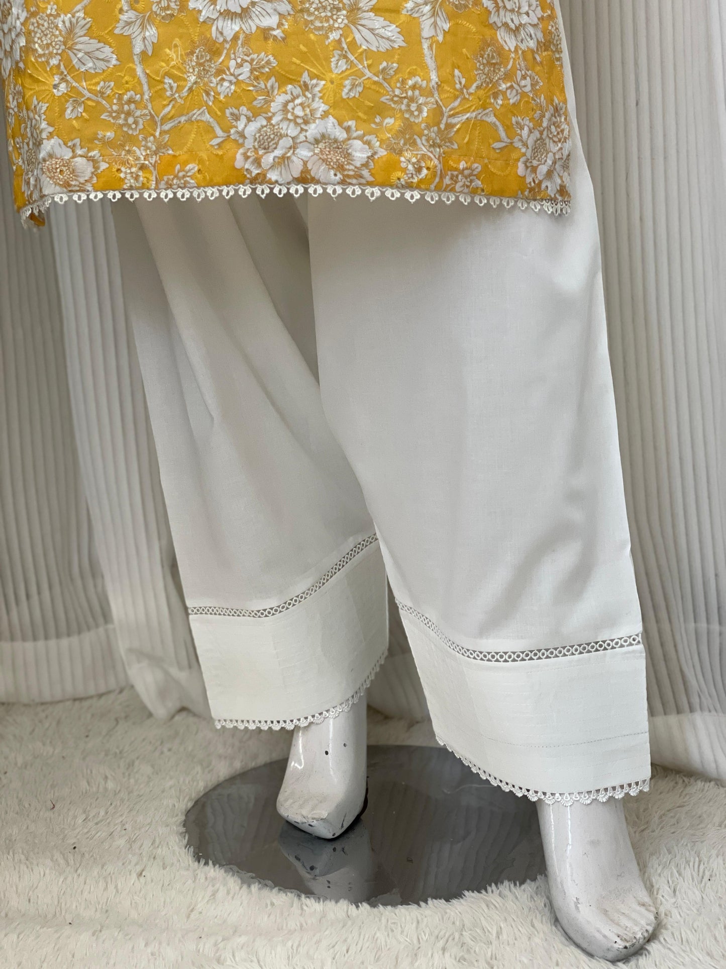 Yellow Chikankari Floral 2-Piece Suit with Farshi Shalwar