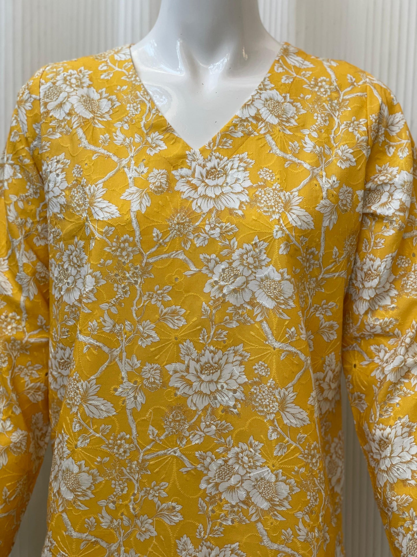 Yellow Chikankari Floral 2-Piece Suit with Farshi Shalwar