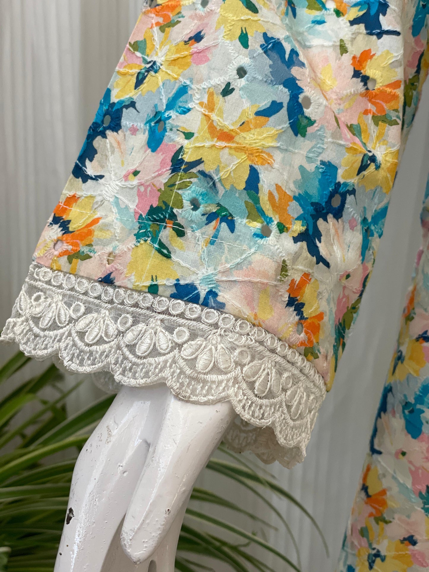 Multicolor Chikankari Floral 2-Piece Suit with Farshi Shalwar