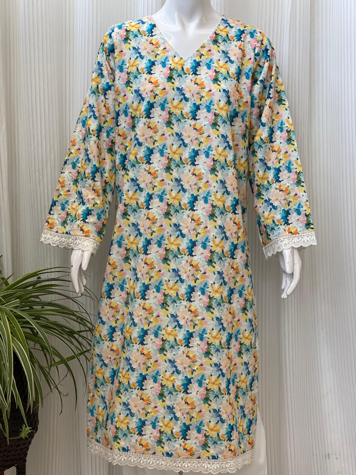 Multicolor Chikankari Floral 2-Piece Suit with Farshi Shalwar