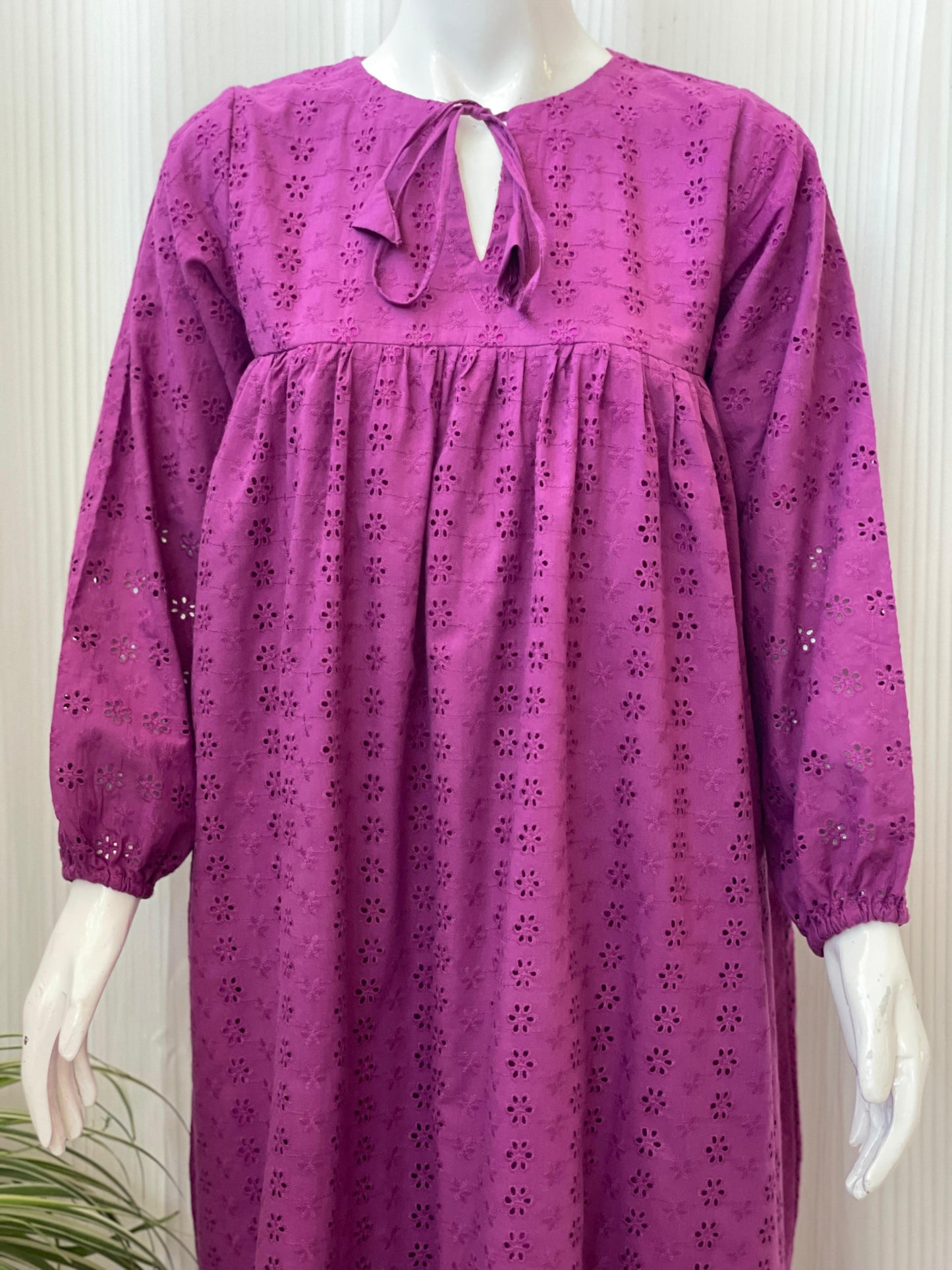 Purple Chikankari 2-Tier Long Maxi Dress for Women
