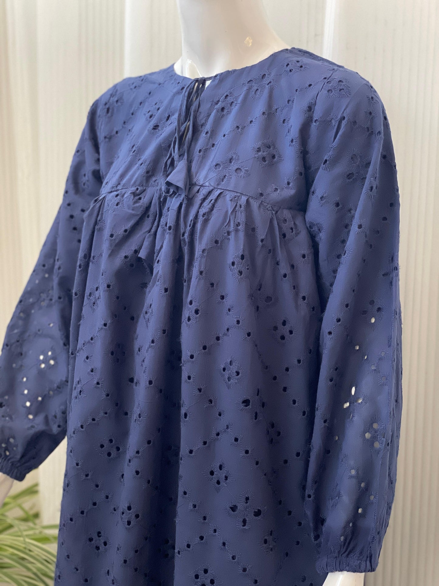Navy Blue Chikankari 2-Tier Long Maxi Dress for Women