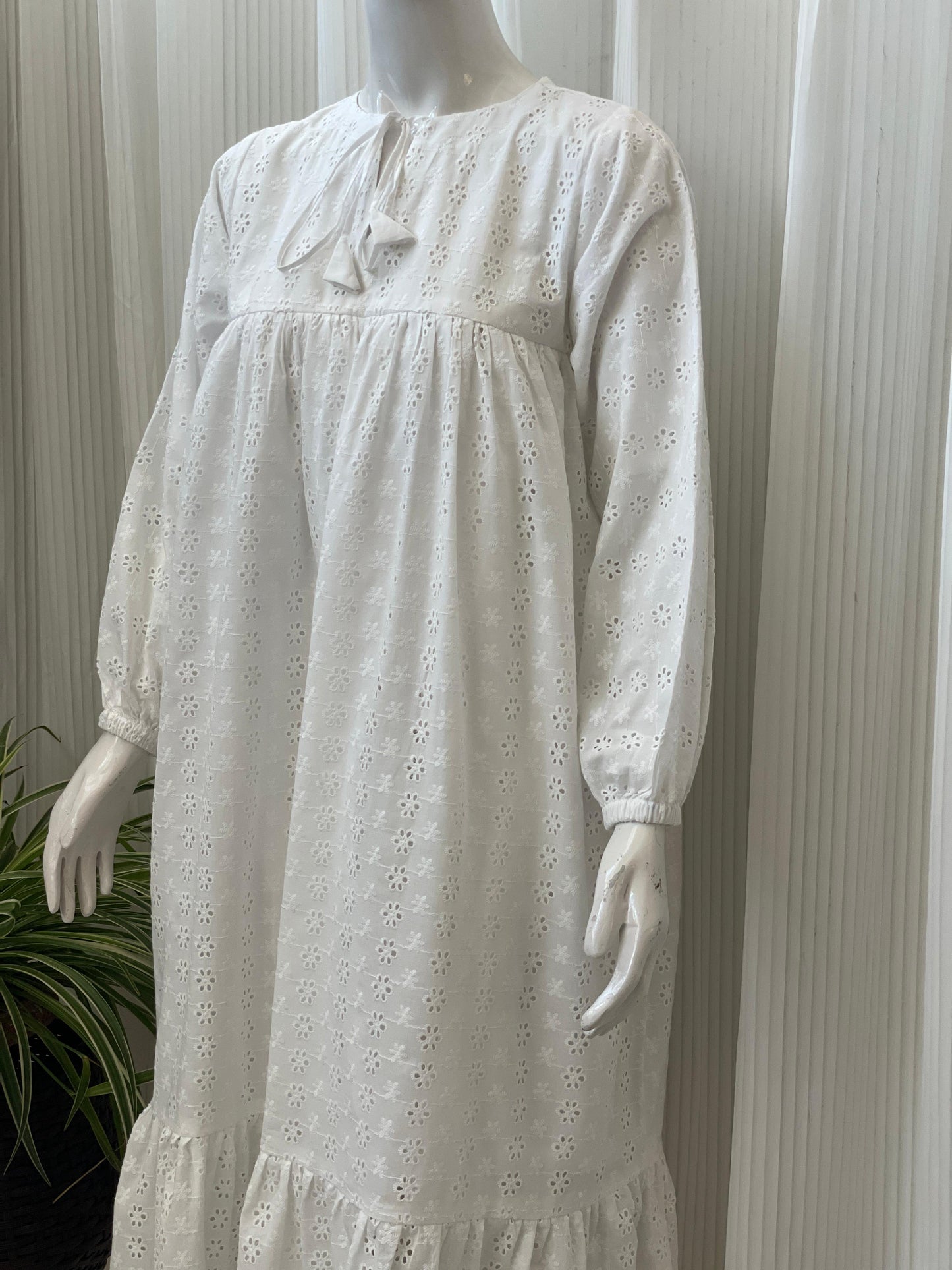 Elegant White Chikankari Long Maxi Dress