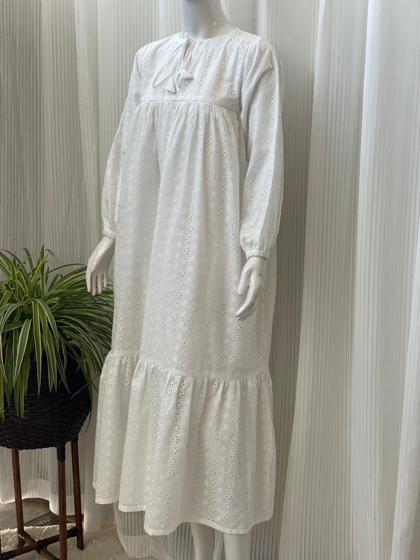 Elegant White Chikankari Long Maxi Dress