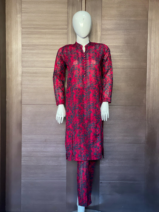 Double-Cut Front Long Shirt- Two-piece Lawn Collection