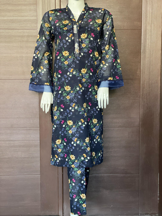 Blue Color Long Shirt- Two-piece Lawn Collection