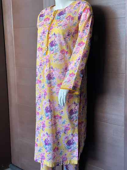 Yellow Floral Long Shirt- Two-piece Lawn Collection