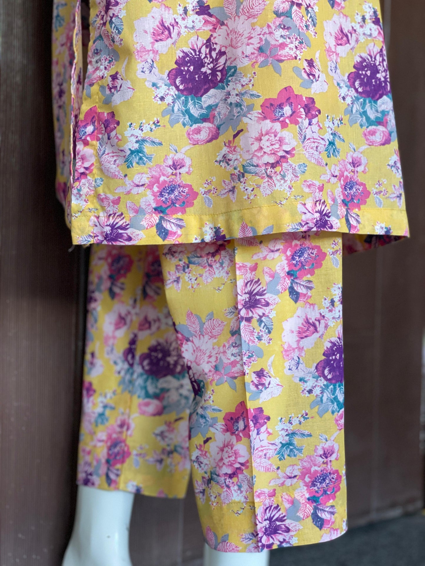 Yellow Floral Long Shirt- Two-piece Lawn Collection