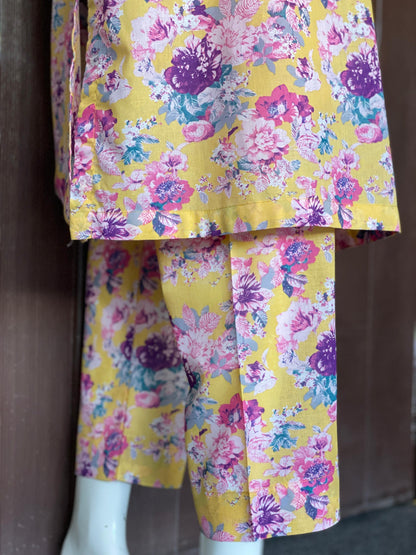 Yellow Floral Long Shirt- Two-piece Lawn Collection