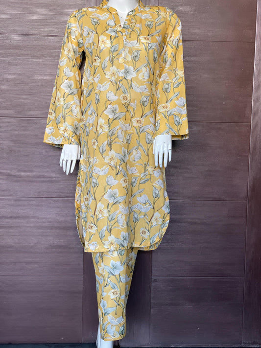 Yellow Color Gol Daman Shirt- Two-piece Lawn Collection