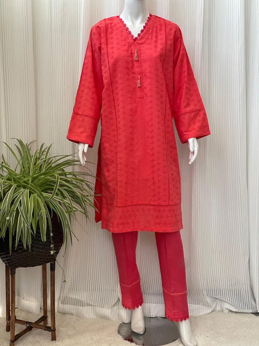 Solid Color Chikankari Kurta Trouser Set