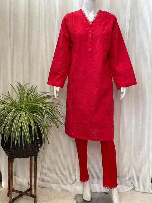 Solid Color Chikankari Kurta Trouser Set