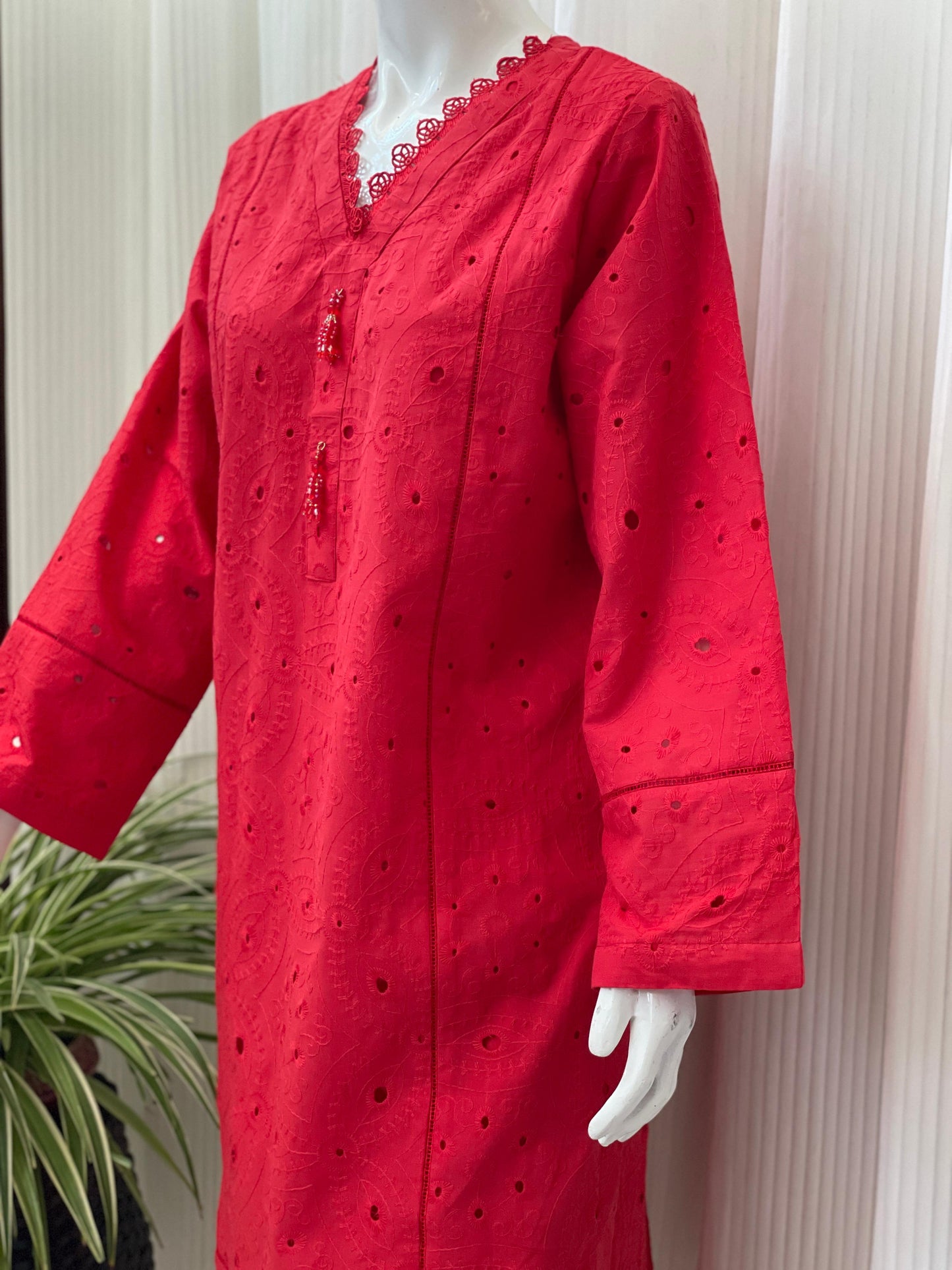 Solid Color Chikankari Kurta Trouser Set