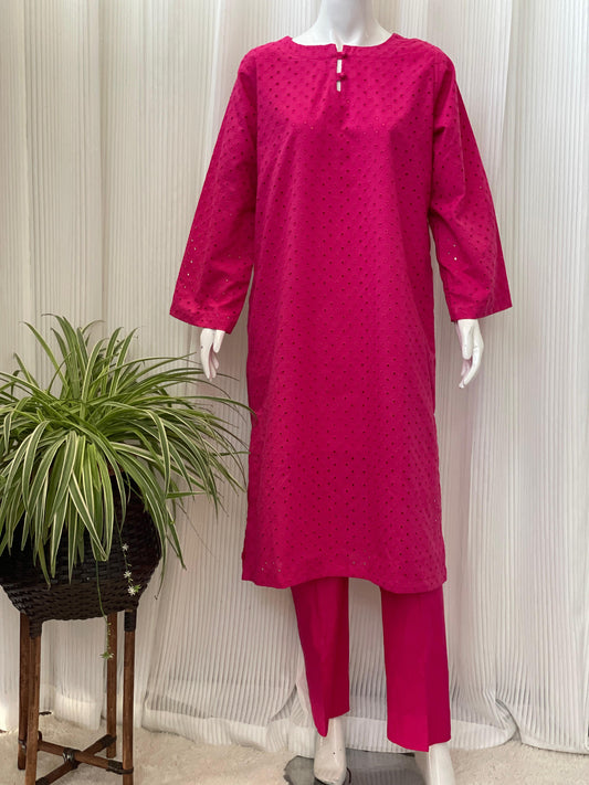 Solid Color Chikankari Kurta Trouser Set